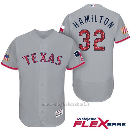 Maglia Baseball Uomo Texas Rangers 2017 Estrellas y Rayas Josh Hamilton Grigio Flex Base